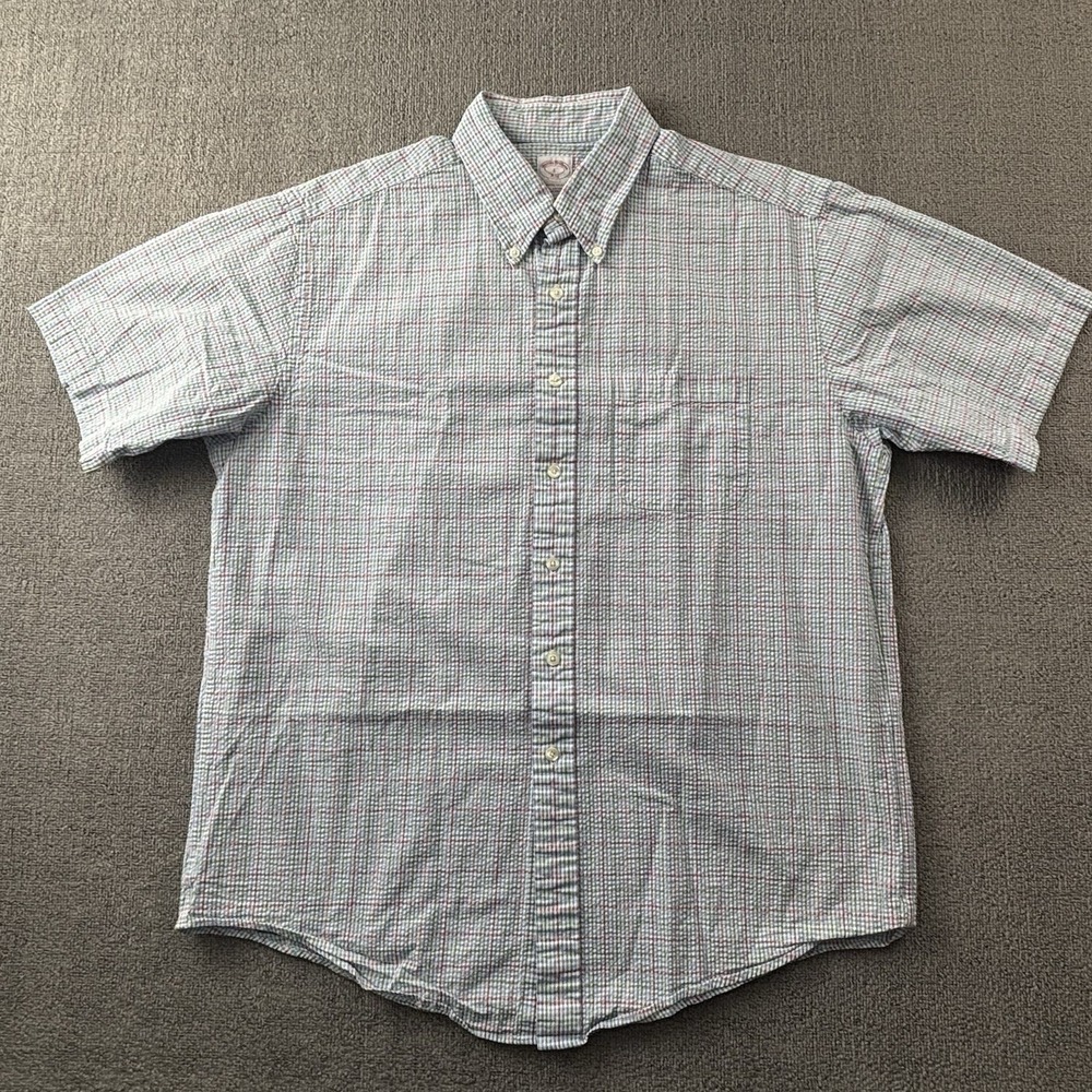 Brooks Brothers Shirt Adult Large Check Button Up Short Sleeve Casual Men's